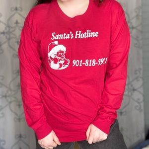 Vintage Santa’s Hotline Christmas Long Sleeve Red Shirt Size Large